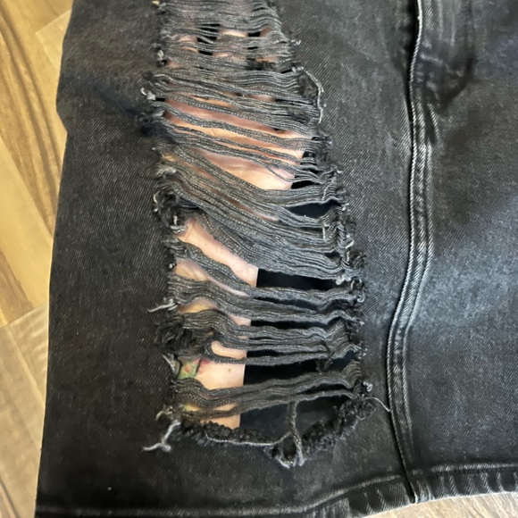 ASOS Black Distressed Denim Mini Skirt Ripped Raw Hem Grunge Y2K Size US 8 - Picture 2 of 9